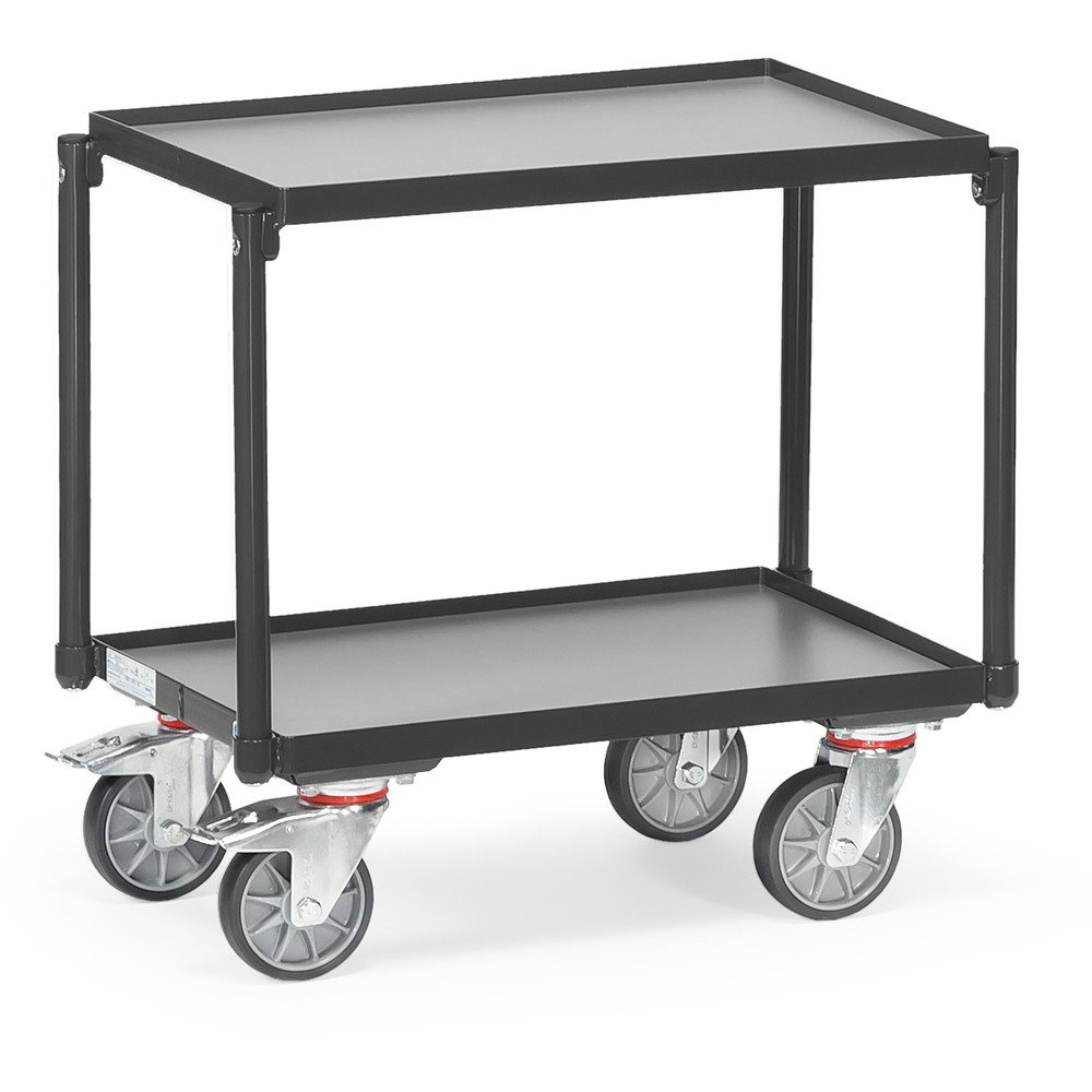 fetra® Gamme en gris Rouleur de bacs / Rouleur à plateaux 13540 avec 2 plateaux
