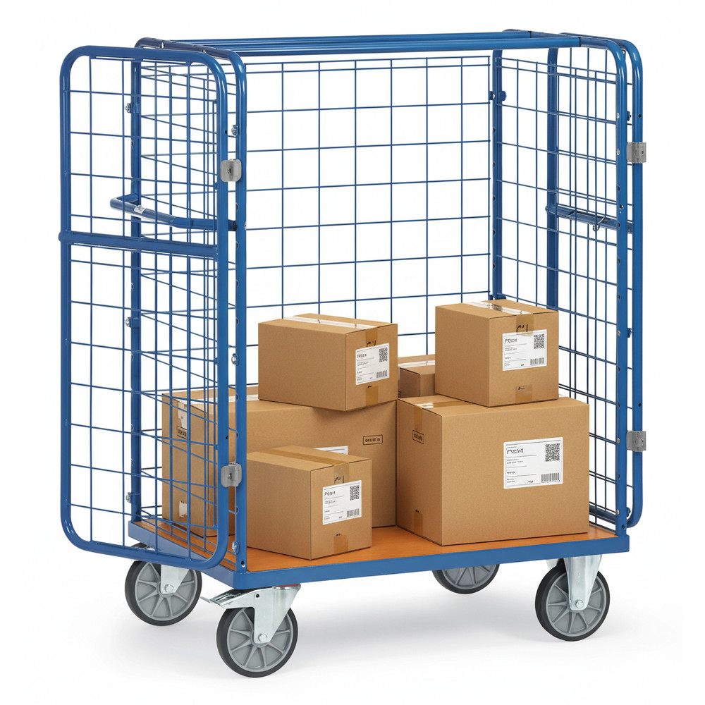 fetra® Chariot pour colis avec treillis métallique et portes battantes 8481-3
